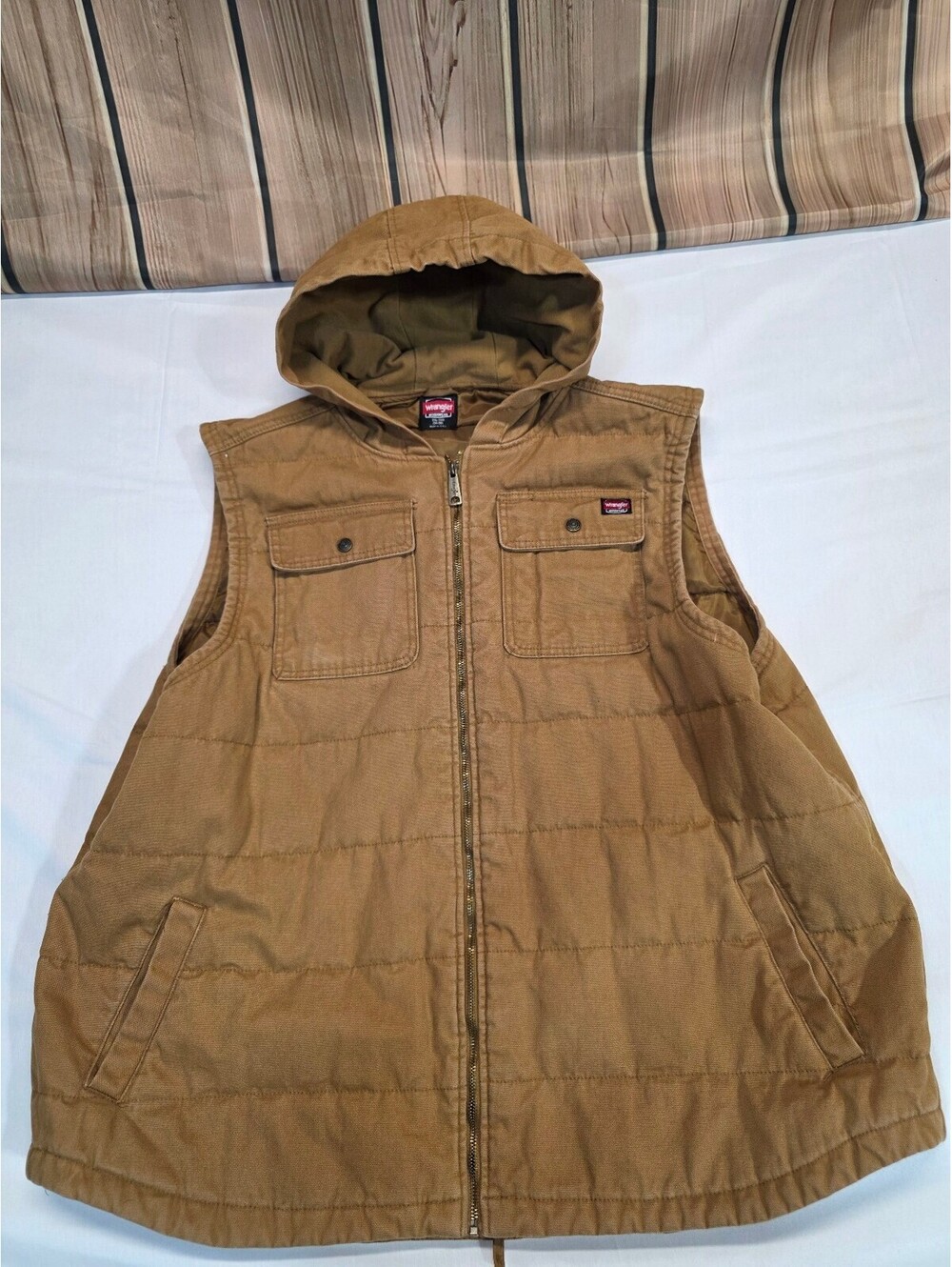 Wrangler Workwear Men's 3XL Hooded Quilted Vest Brown
